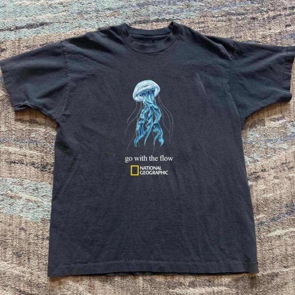 Gildan Men Black T-Shirt, National Geographic Black Jellyfish Graphic Tee